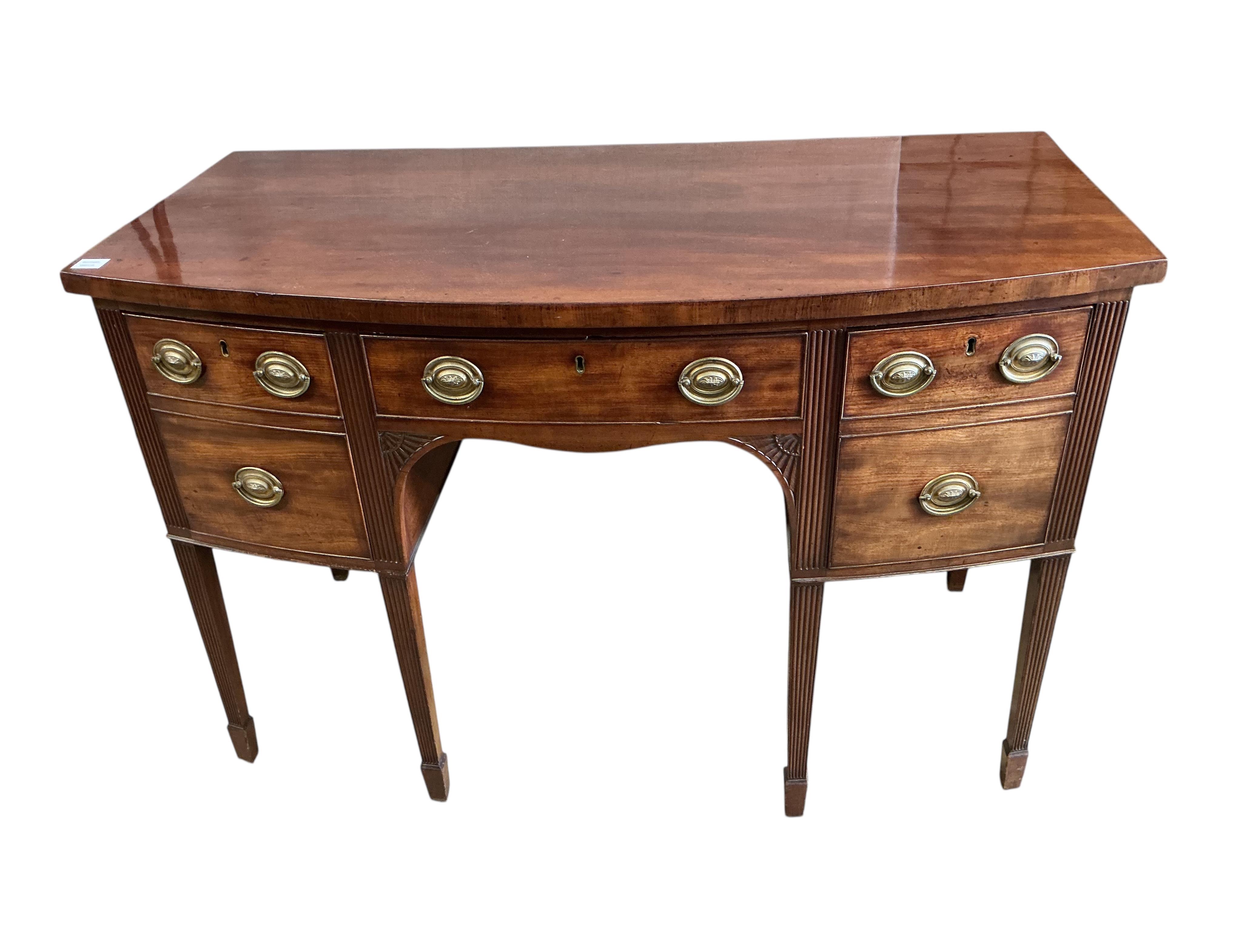 A small George III mahogany bowfront sideboard, width 138cm, depth 68cm, height 91cm